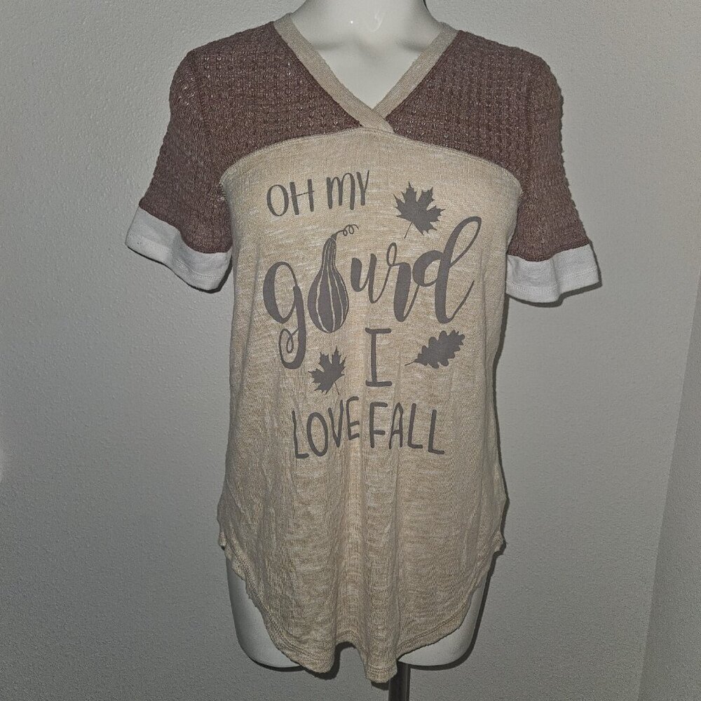 NWT Maurice's Oh My Gourd I Love Fall Shirt Brown Knit Women's Small Leaves